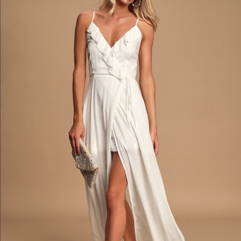 Lulus Blissful Breeze White Faux Wrap Maxi Dress